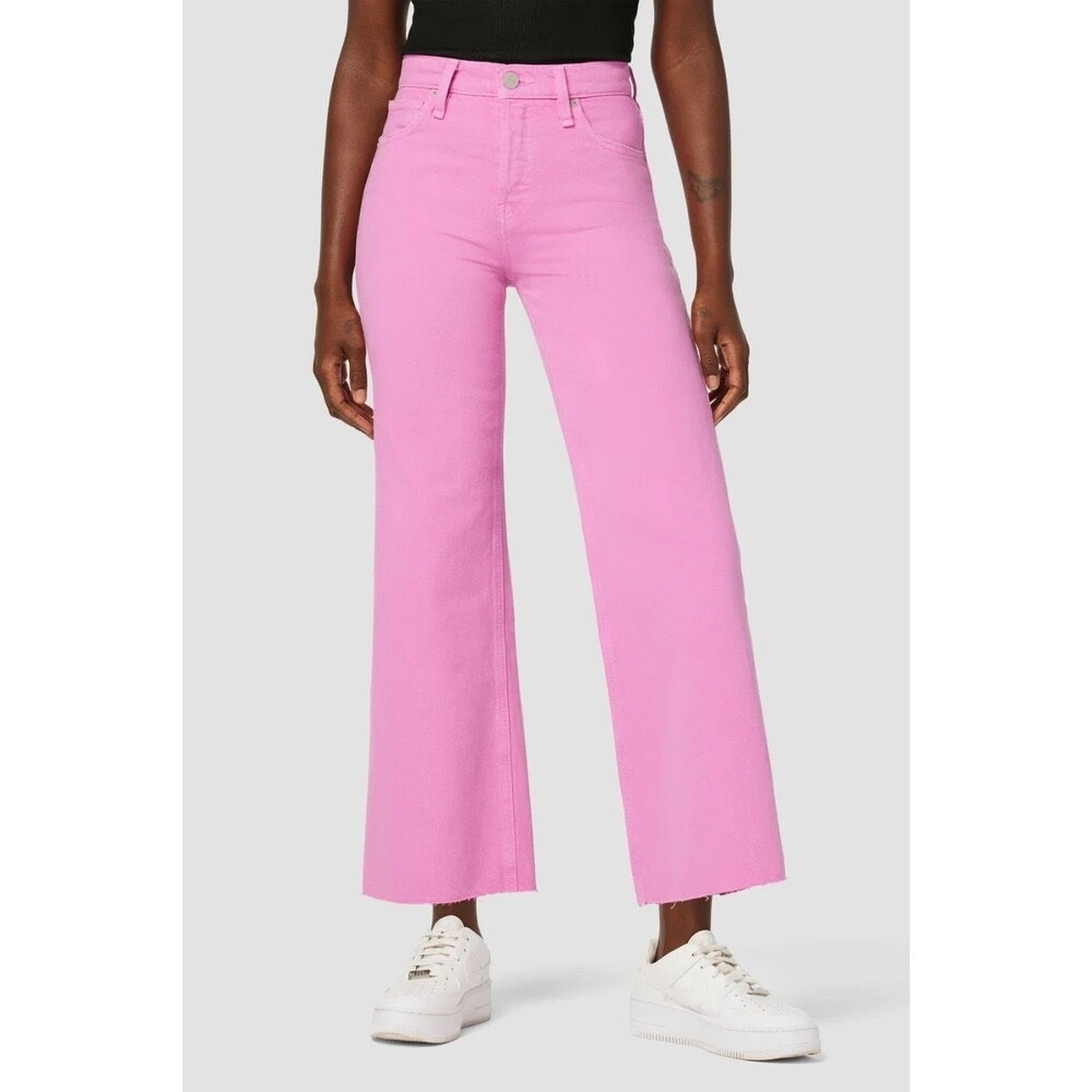 Hudson Rosie Wide Leg  Ankle Jeans Womens 34 Pink Raw Hem High Rise Barbiecore